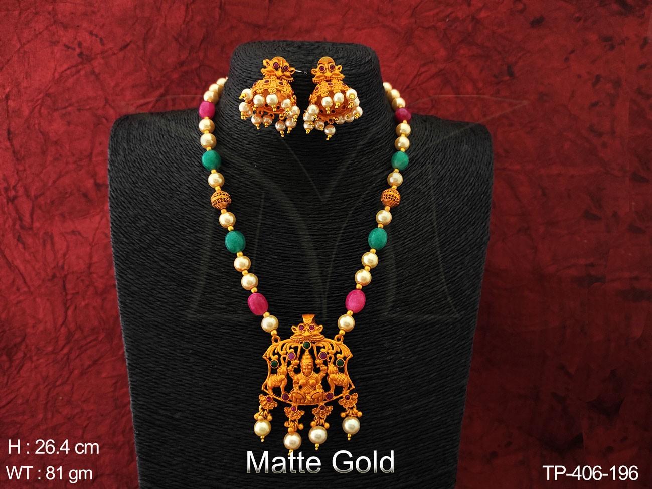 Oval Moti Shape Laxmi Ji Temple Pendant