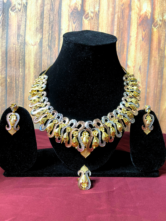 Heavy Choker Antique Jewellery Set | Rose Gold & Silver Plating