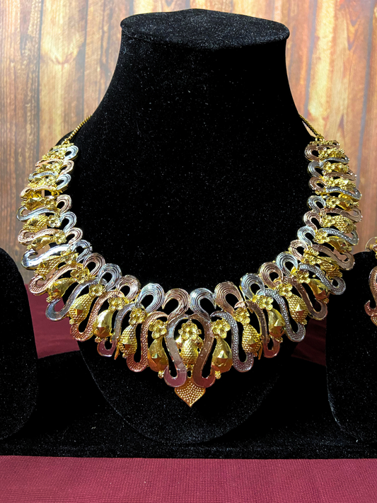 Heavy Choker Antique Jewellery Set | Rose Gold & Silver Plating