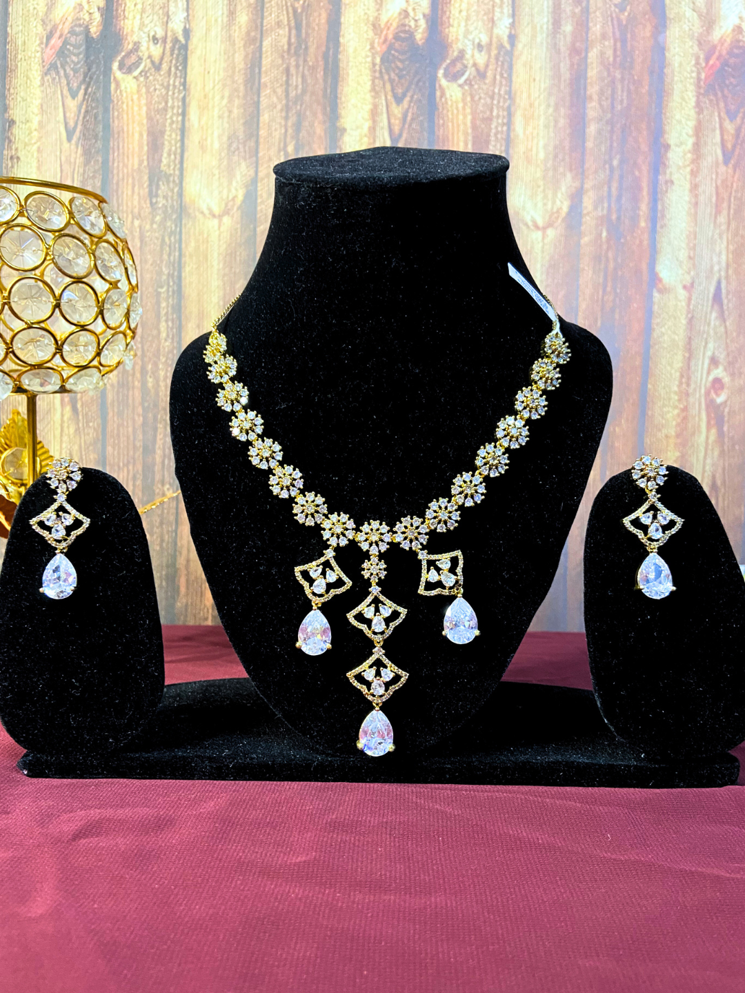 Elegant AD Jewellery Set | Gold Plated Necklace with Earrings