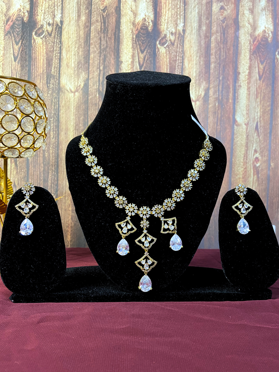 Elegant AD Jewellery Set | Gold Plated Necklace with Earrings