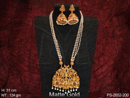 Matte Gold Polish Designer Laxmi Design Pendant Long Beautiful Temple Pendant Set