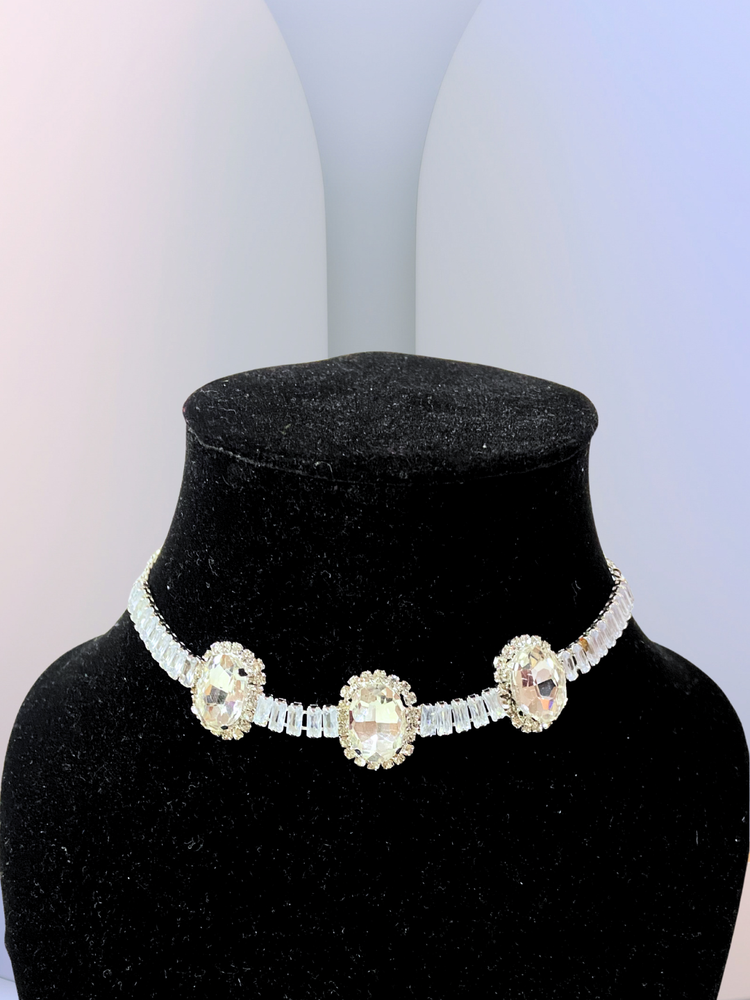 Minimalist Oval Choker Set | White Ruby Stones with Zircon Detailing