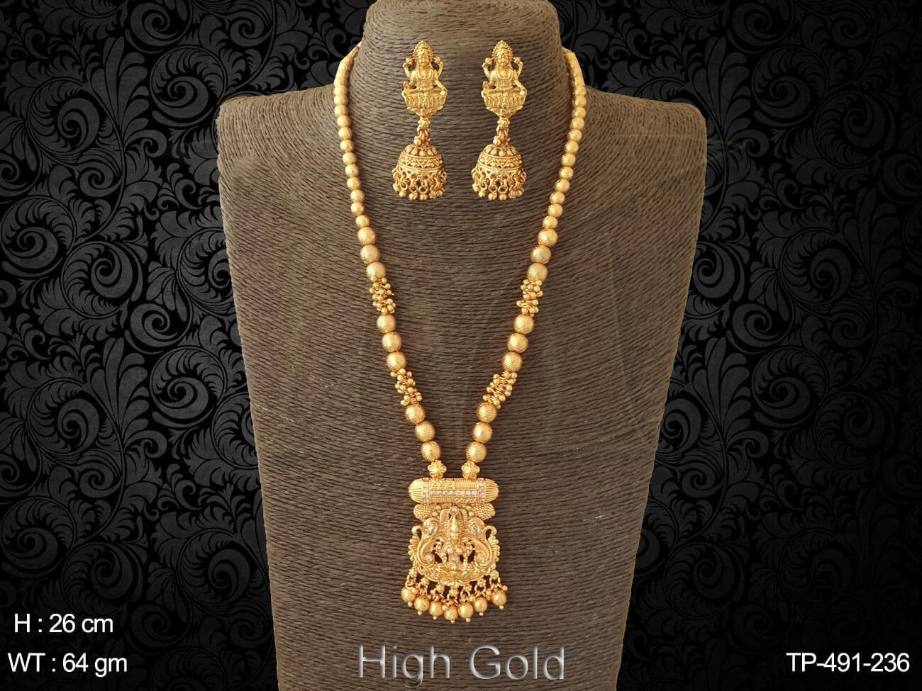 Ruby green clustered moti bridal traditional temple pendant set