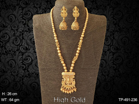 Ruby green clustered moti bridal traditional temple pendant set