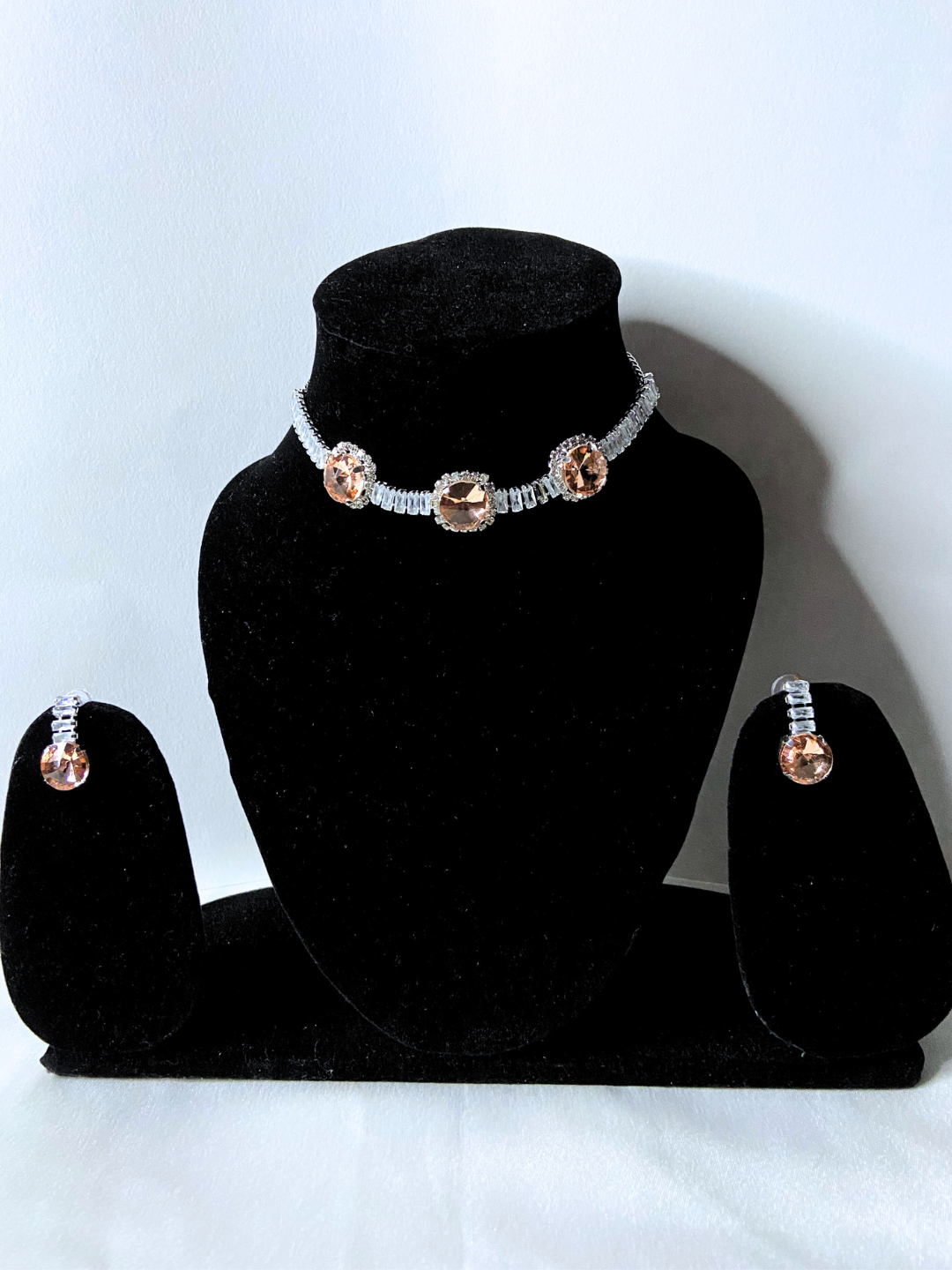 Minimalist Round Choker Set | Light Brown Stones with Zircon Detailing