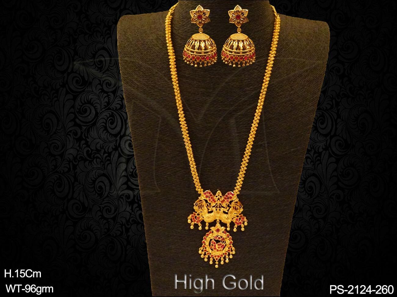 Dual Peacock Kempu Temple Pendant Set