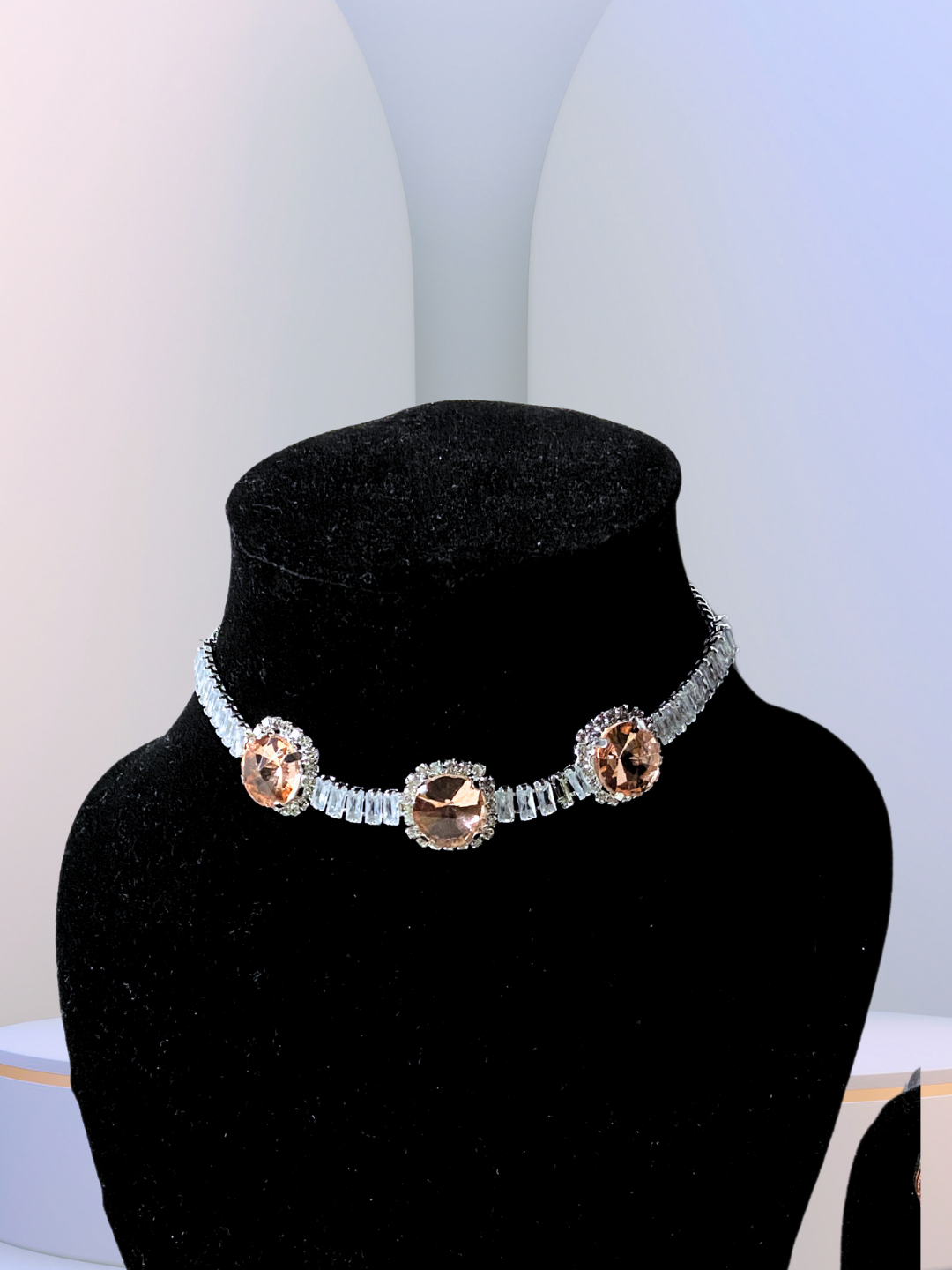 Minimalist Round Choker Set | Light Brown Stones with Zircon Detailing