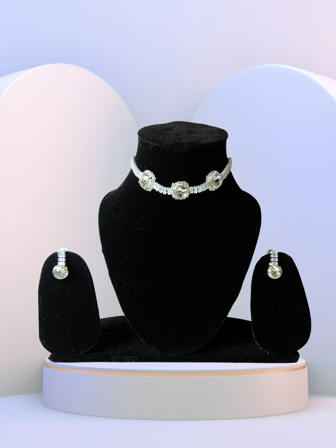 Minimalist Round Choker Set | White Zircon Stones with Elegant Detailing