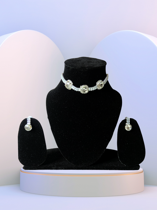 Minimalist Round Choker Set | White Zircon Stones with Elegant Detailing