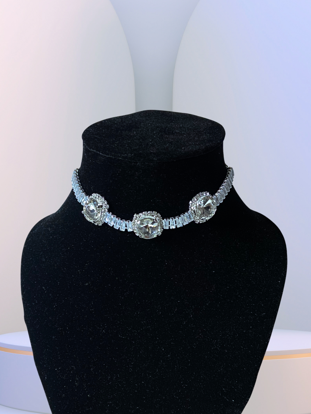 Minimalist Round Choker Set | White Zircon Stones with Elegant Detailing