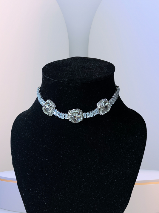 Minimalist Round Choker Set | White Zircon Stones with Elegant Detailing