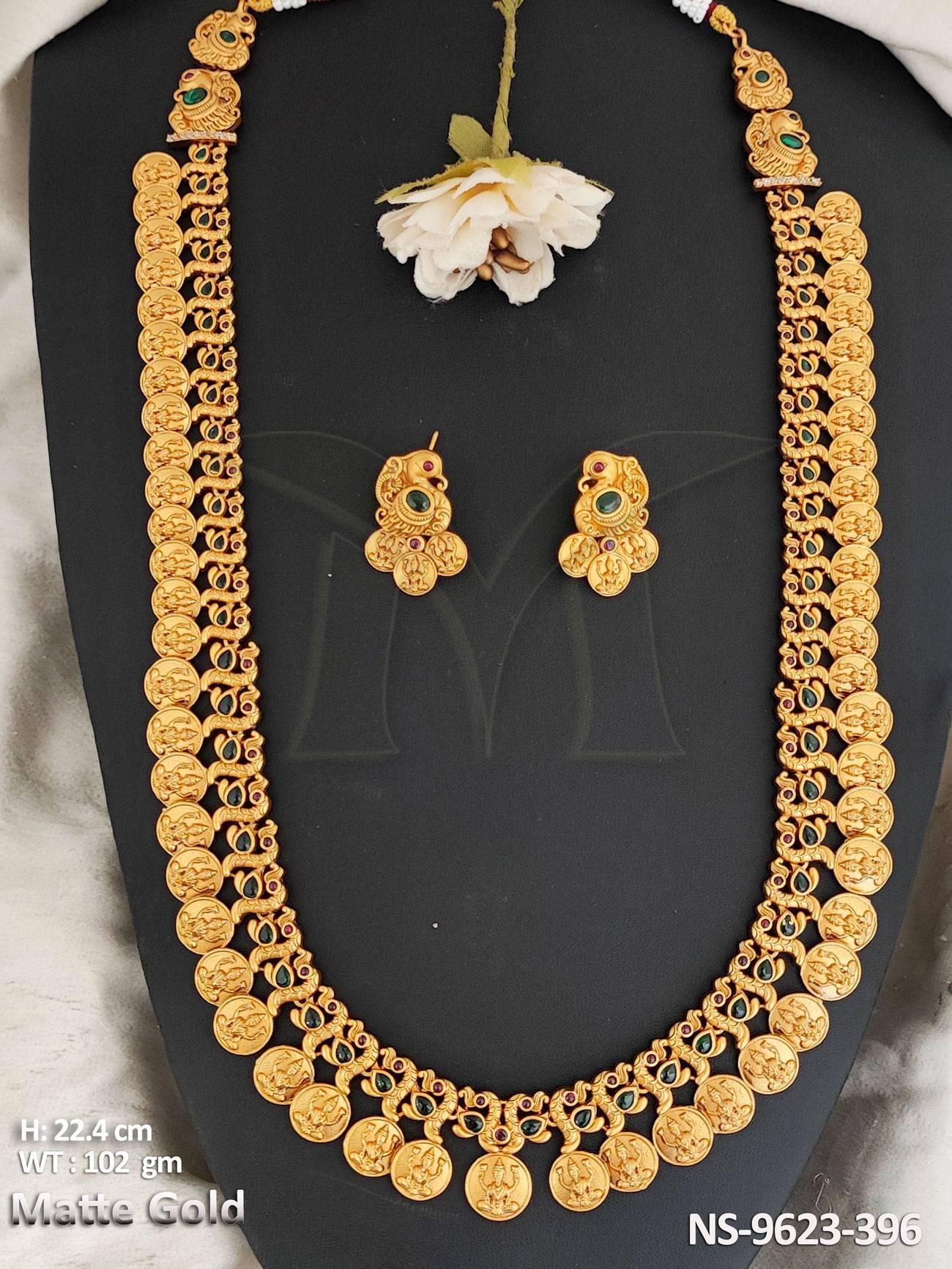 Designer Laxmi Design Beautiful Coin Temple Long Necklace Set