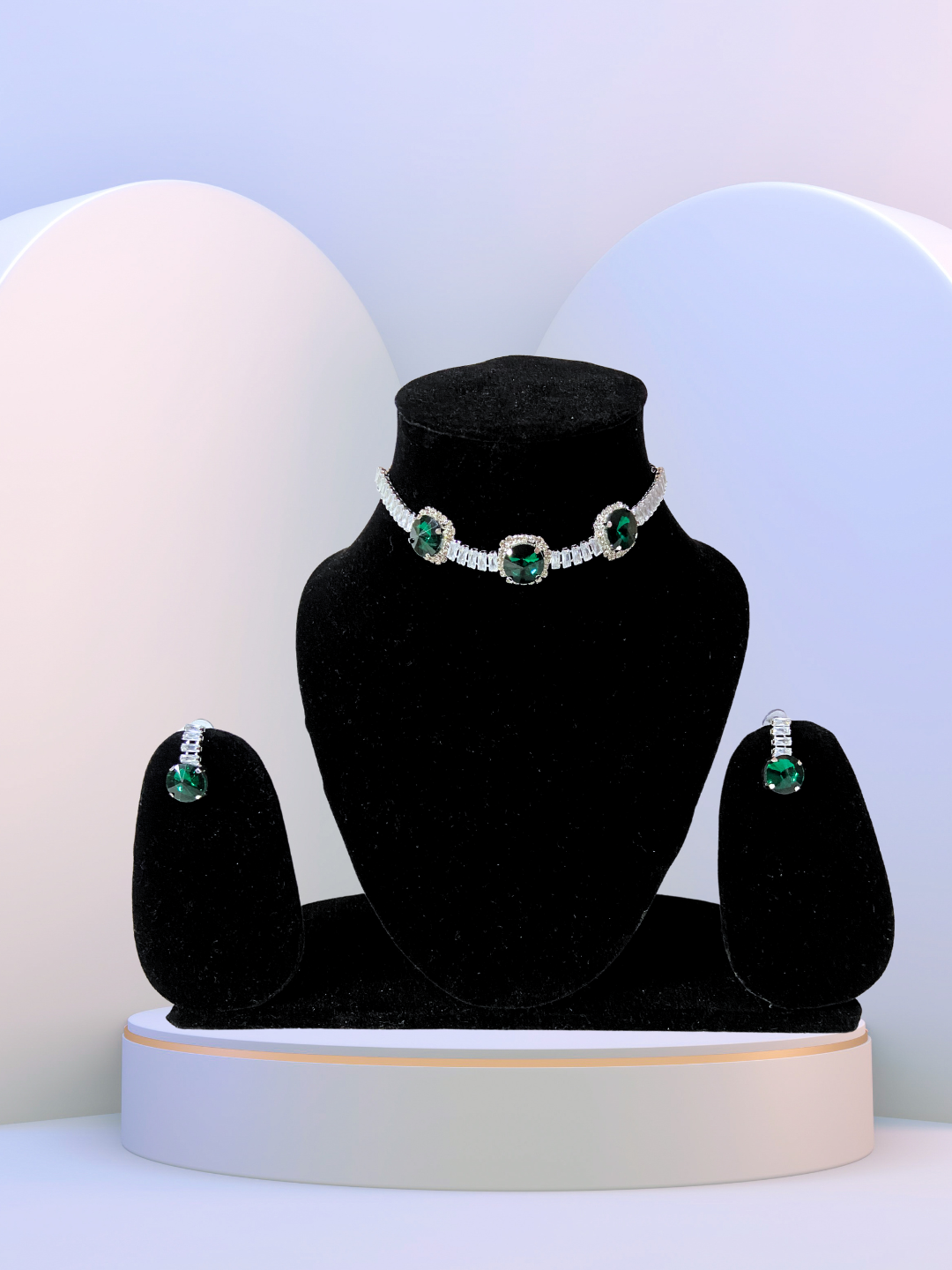 Minimalist Round Choker Set | Green Zircon Stones with Elegant Detailing