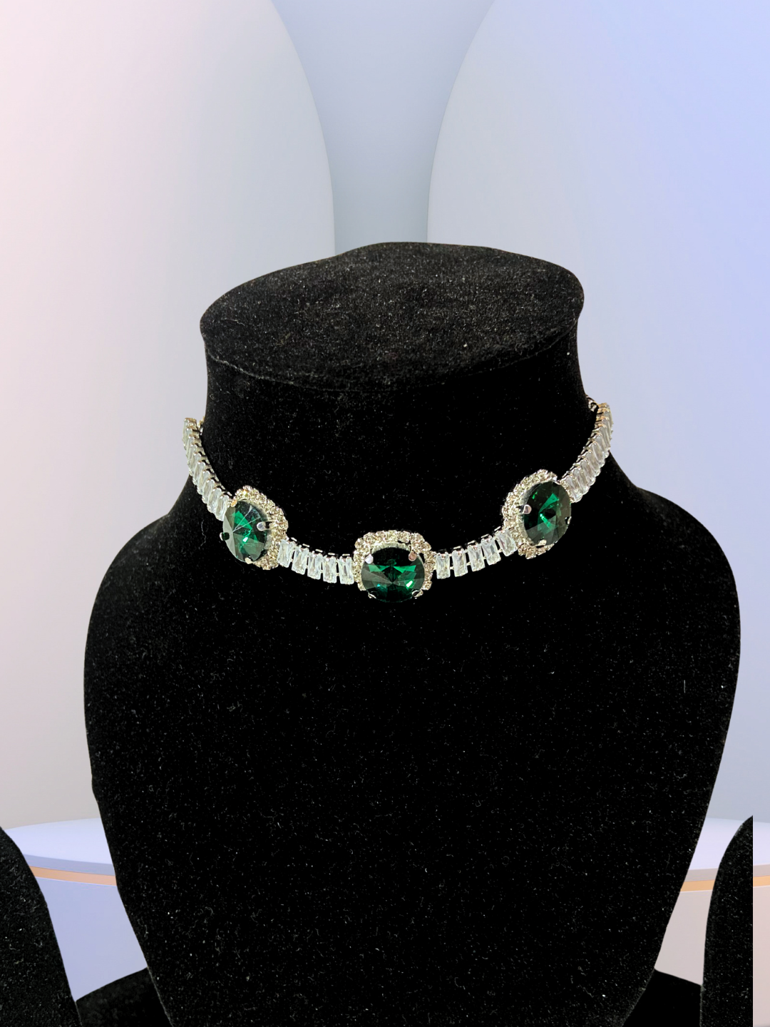 Minimalist Round Choker Set | Green Zircon Stones with Elegant Detailing