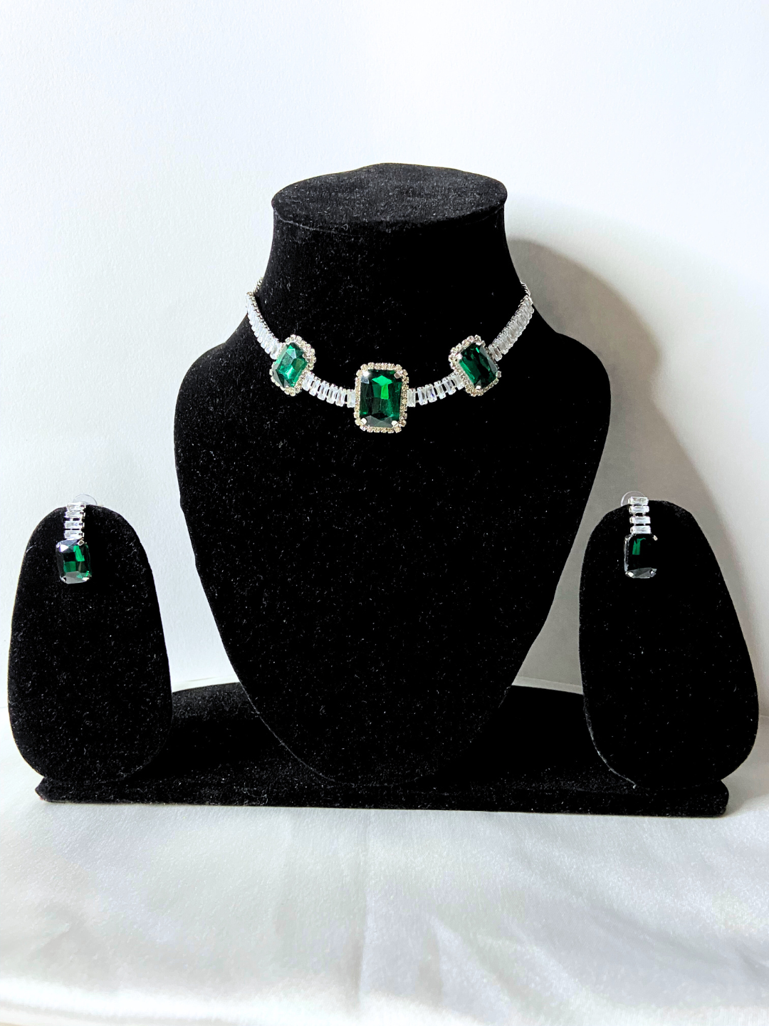 Minimalist Square Choker Set | Green Zircon Stones with Elegant Detailing