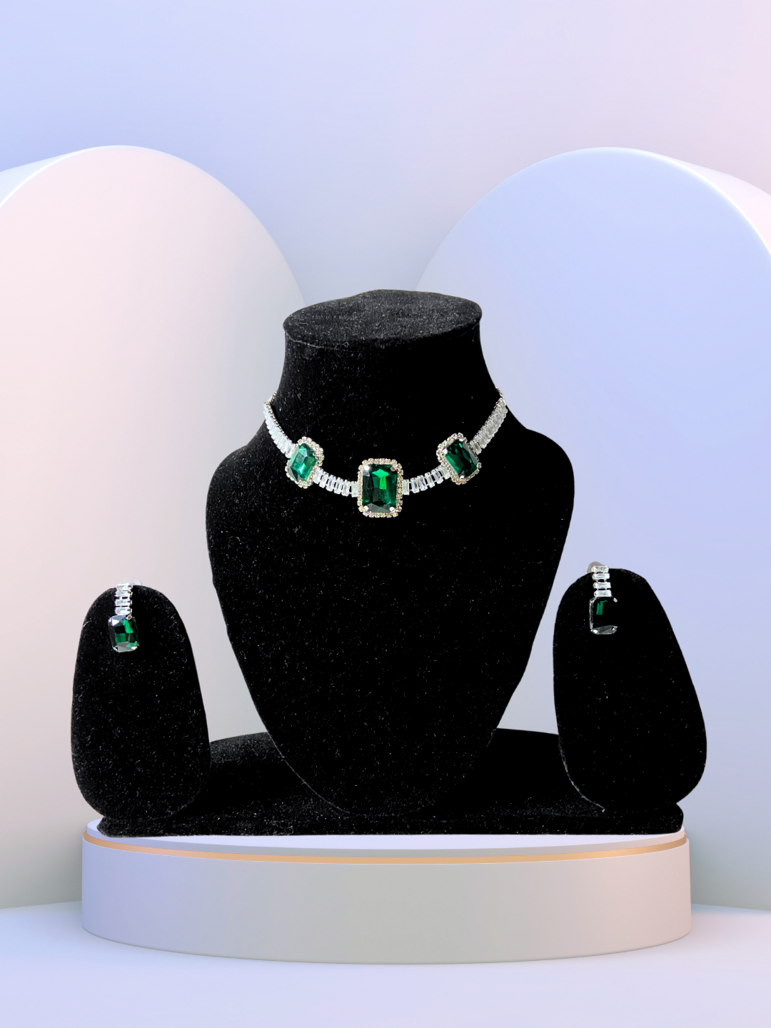 Minimalist Square Choker Set | Green Zircon Stones with Elegant Detailing