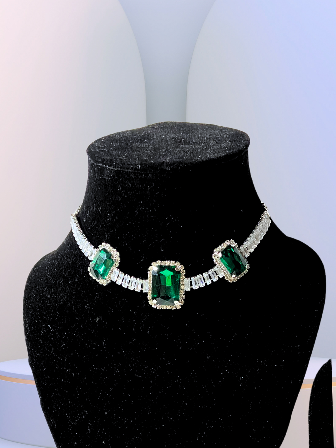 Minimalist Square Choker Set | Green Zircon Stones with Elegant Detailing
