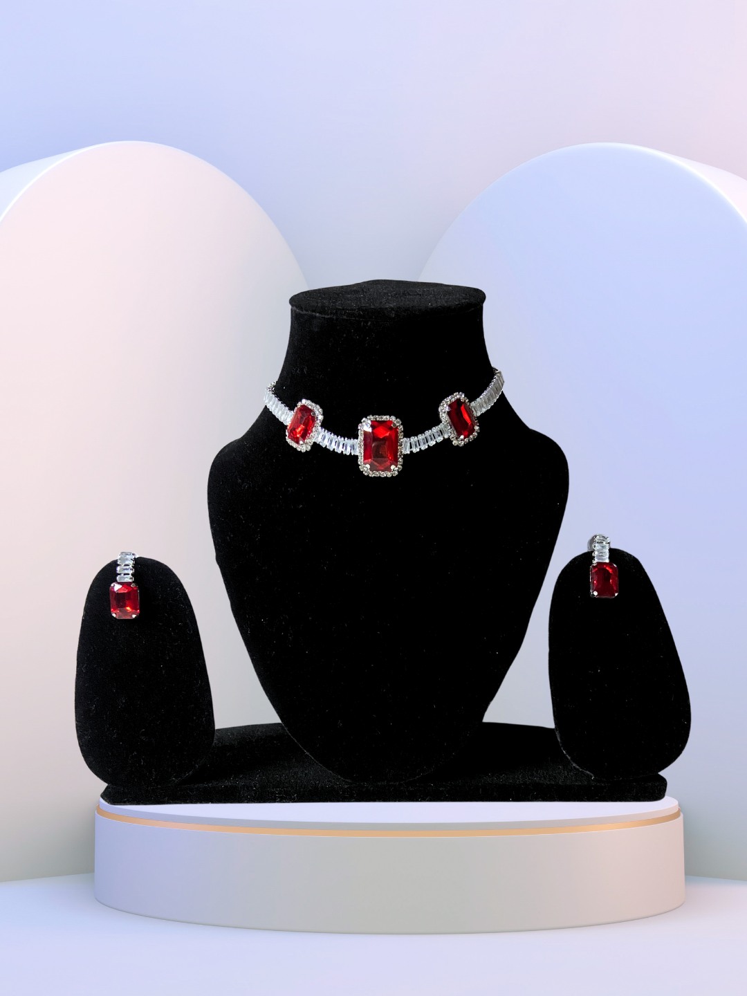 Minimalist Square Choker Set | Red Zircon Stones with Elegant Detailing