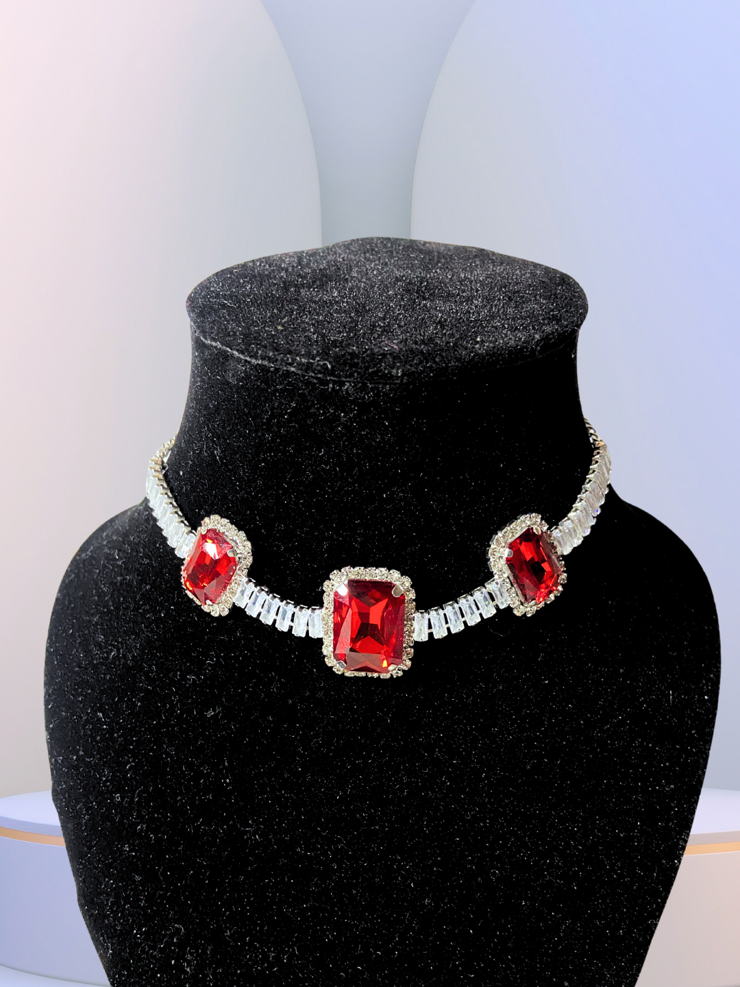 Minimalist Square Choker Set | Red Zircon Stones with Elegant Detailing