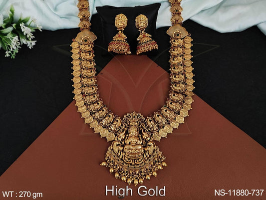Laxmi Design Pendant High Gold Polish Fancy Style Heavy Temple Jewellery Coin Necklace Set