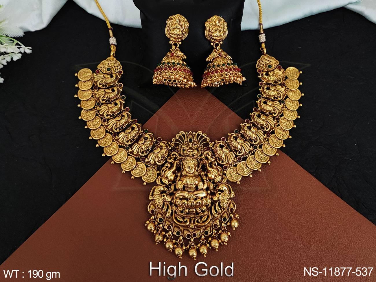 Laxmi Desing Peandent Temple Jewellery High Gold Polish Temple Coin Necklace Set
