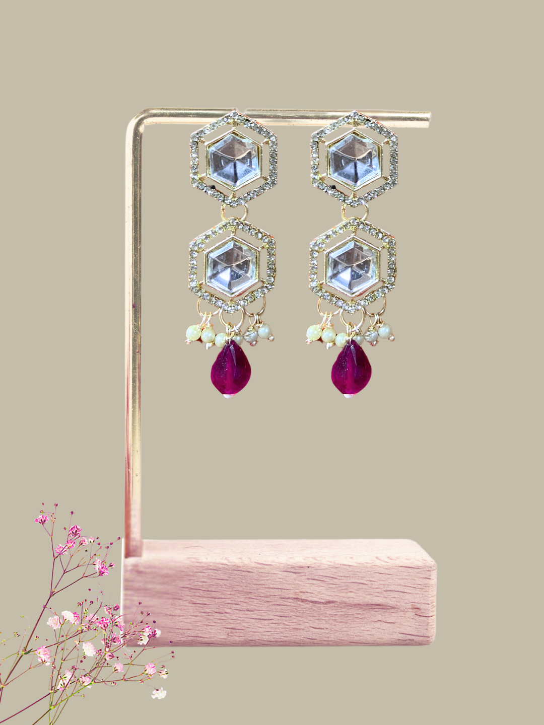 Kundan Wedding Set - Earrings, Maang Tikka & Neckpiece with White Kundan Stones and Gold Plating