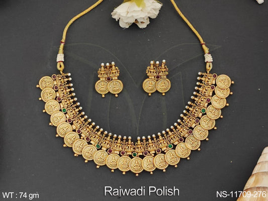 Designer Rajwadi Polish Fancy Style Party wear Beautiful Temple Jewelery Laxmi Temple Coin Necklace Set