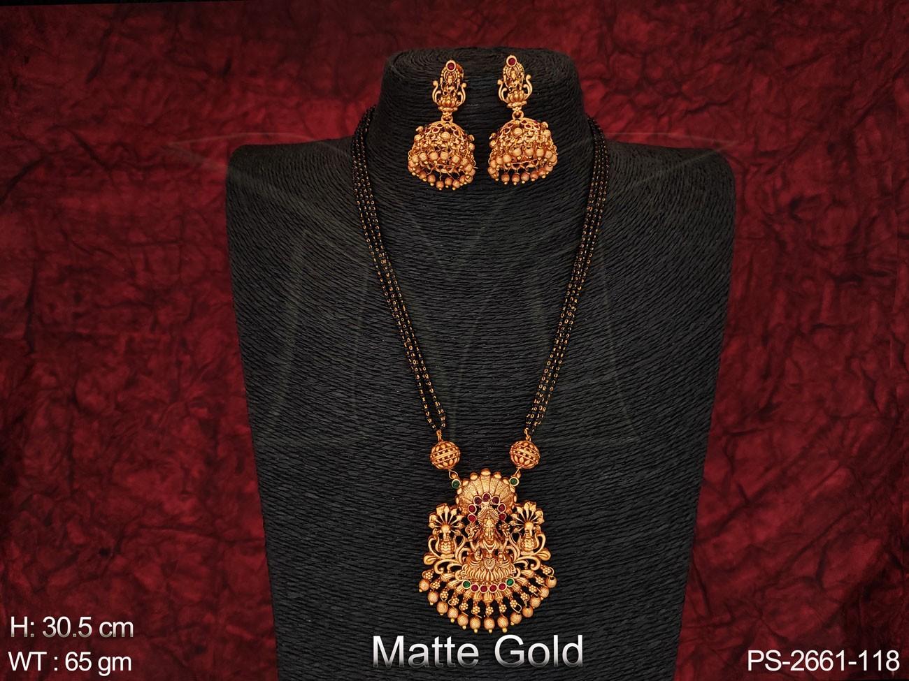 Beautiful Designer Laxmi Design Matte gold Polish Long Tempe Pendant Set