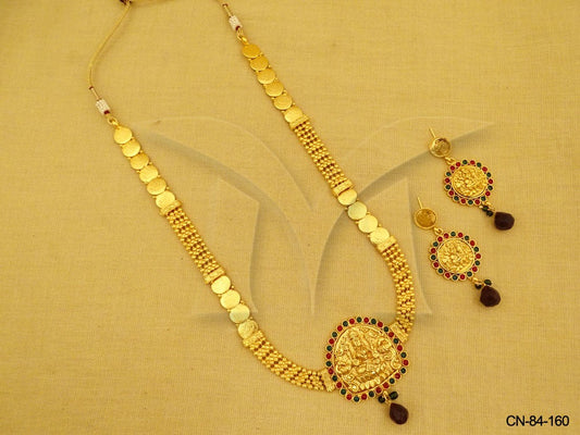 laxmi ji oval shape pendant temple coin necklace set