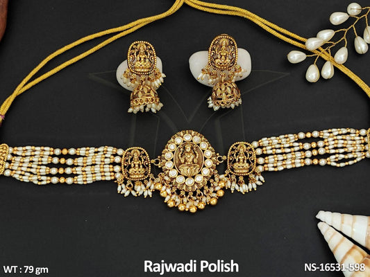 Temple Jewellery Design Rajwadi Polish Fancy Style Necklace Set