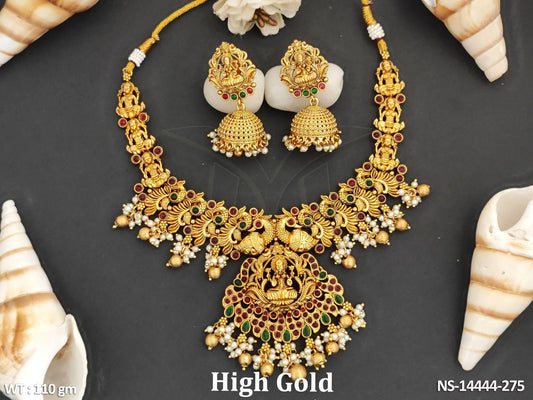 God Laxmi Designer High Gold Polish Temple Necklace Set
