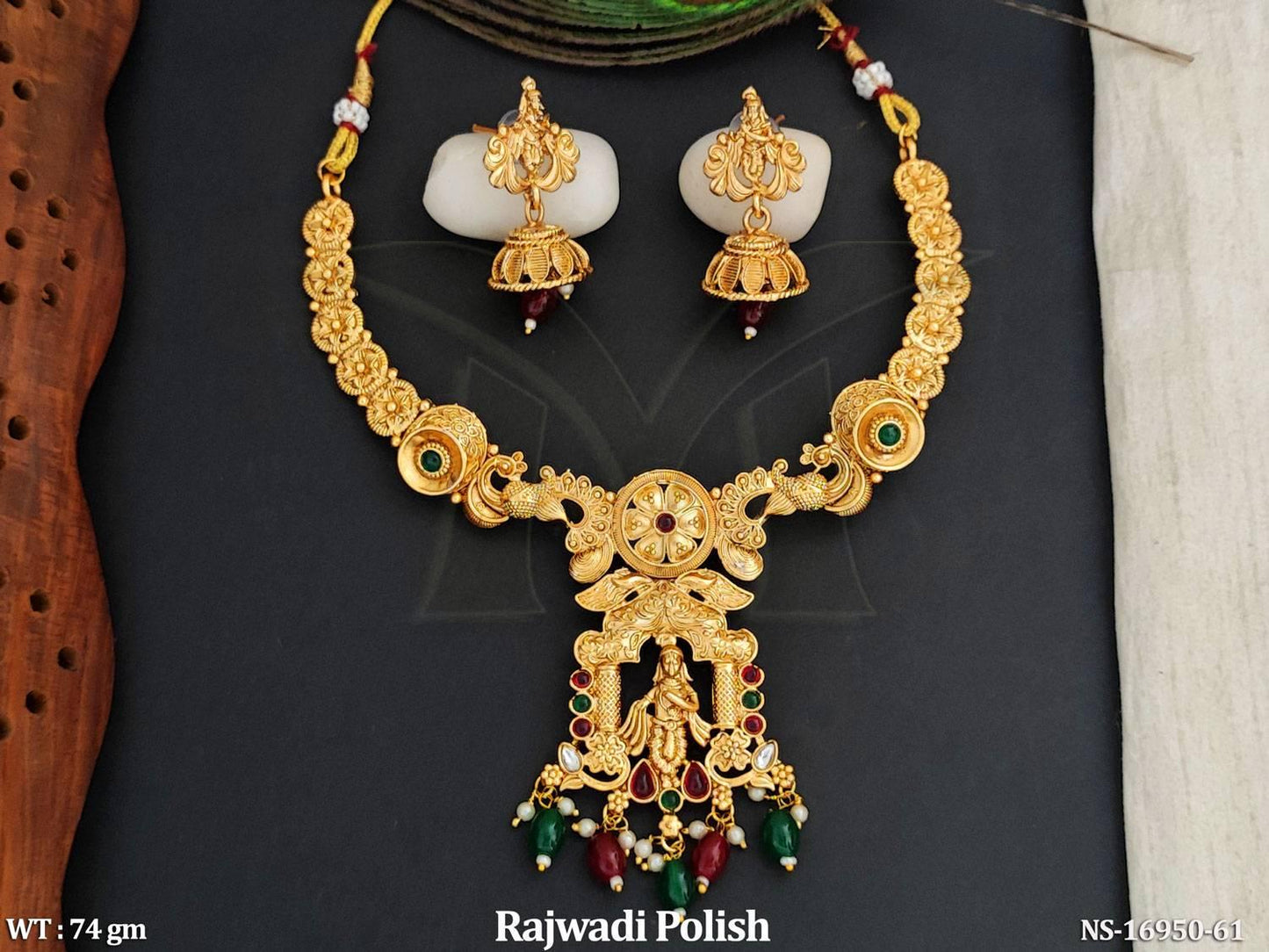 Temple Rajwadi Polish Fancy Style Short Necklace Set