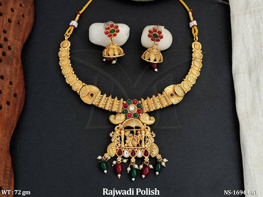 Temple Design Rajawdi Polish Full Stone Necklace Set