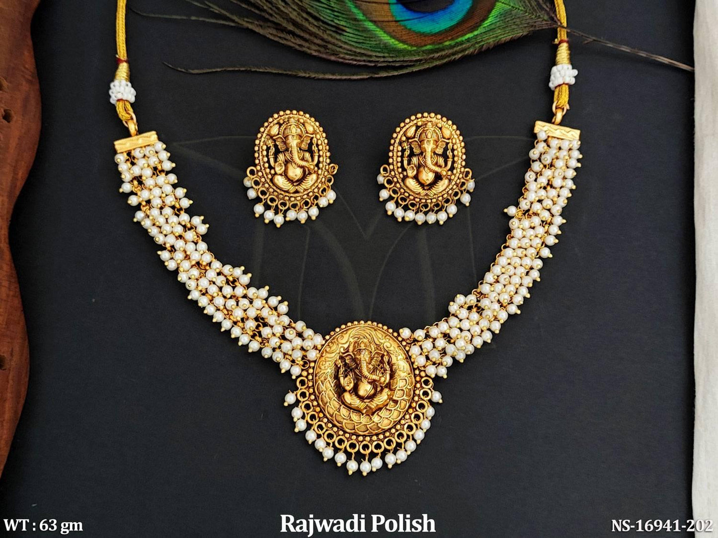 Temple Jewellery Rajwadi Polish Design Short Necklace Set