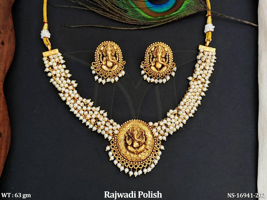 Temple Jewellery Rajwadi Polish Design Short Necklace Set