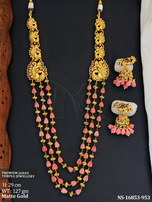 Temple Jewellery Matte Gold Polish Jadau Necklace Set