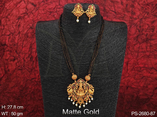 God Laxmi Pendant Designer Matte Gold Polish Beautiful Party wear Long Pendant Set