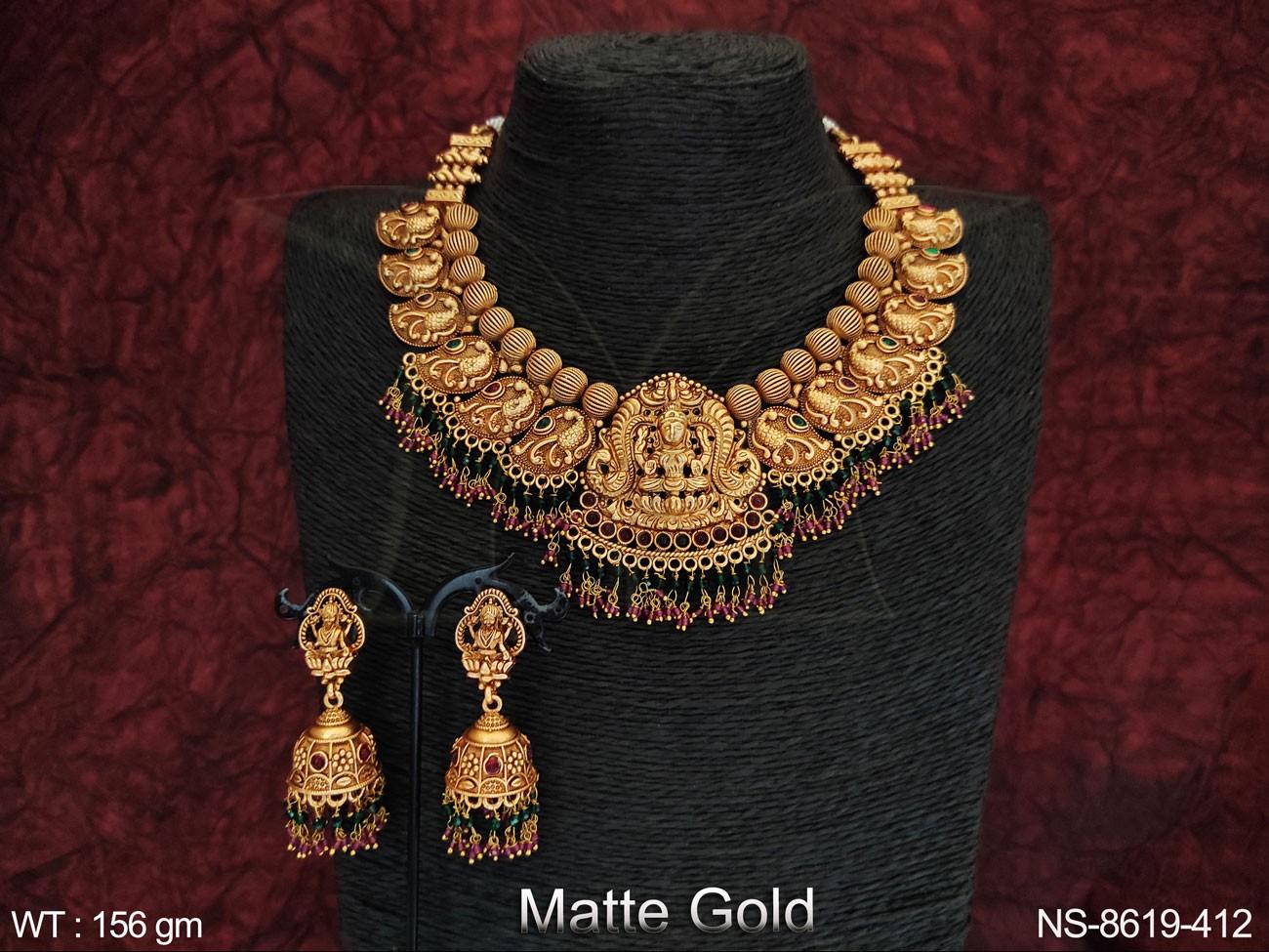 Temple Jewelry Designer Party wear Fancy Style Laxmi Pendant Temple Necklace Set