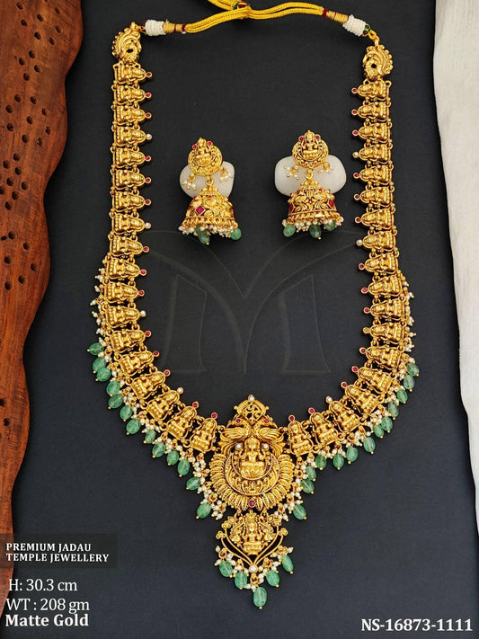 Beautiful Matte Gold Polish Full Stone Long Necklace Set