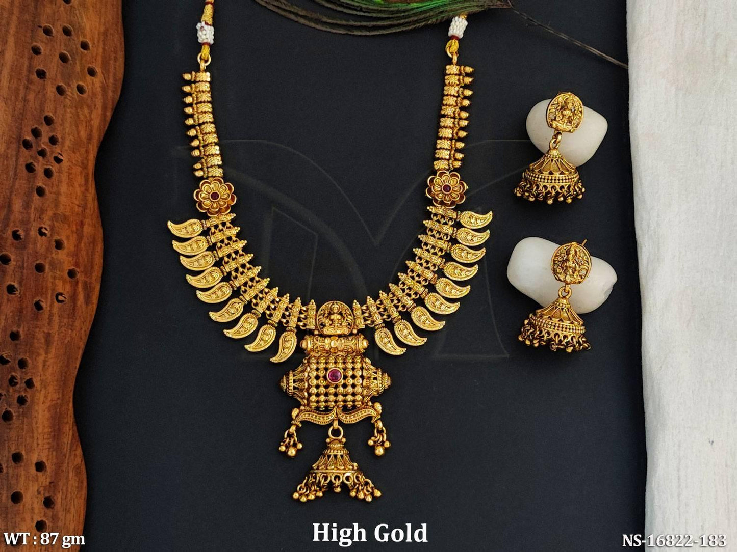 Temple Jewellery Full Stone High Gold Polish Necklace Set