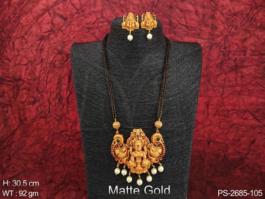 Designer Fancy Style Temple Jewelry Laxmi Pendant Beautiful Party wear Long Pendant Set