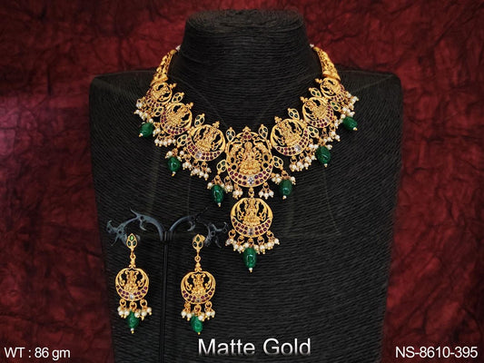 Designer Fancy Style Beautiful Laxmi Design Temple Necklace Set