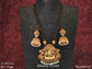Matte Gold Polish Designer Fancy Style Long Temple Pendant Set