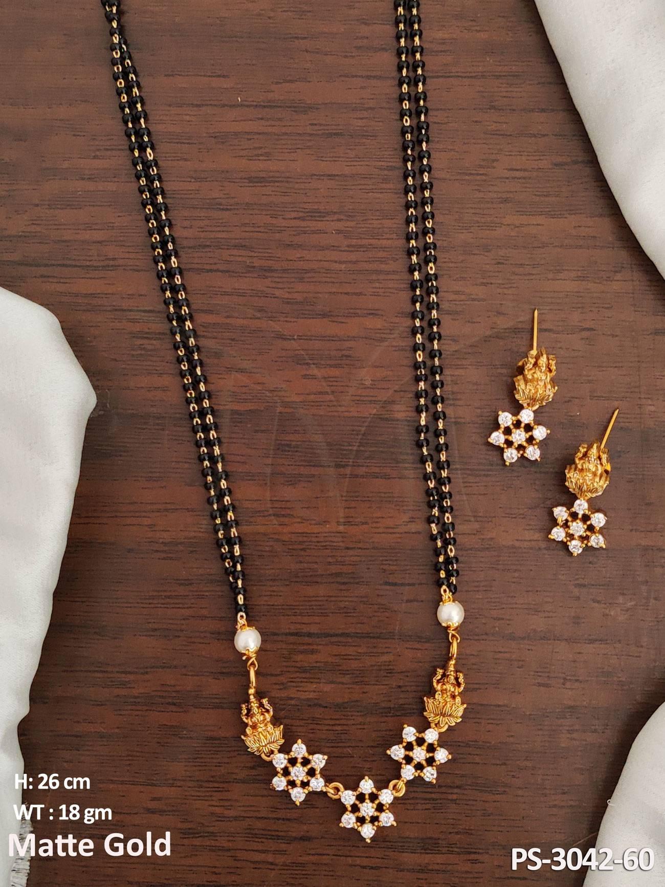 Laxmi Design Matte Gold Polish Fancy Design Long Temple Jewellery Pendant Set