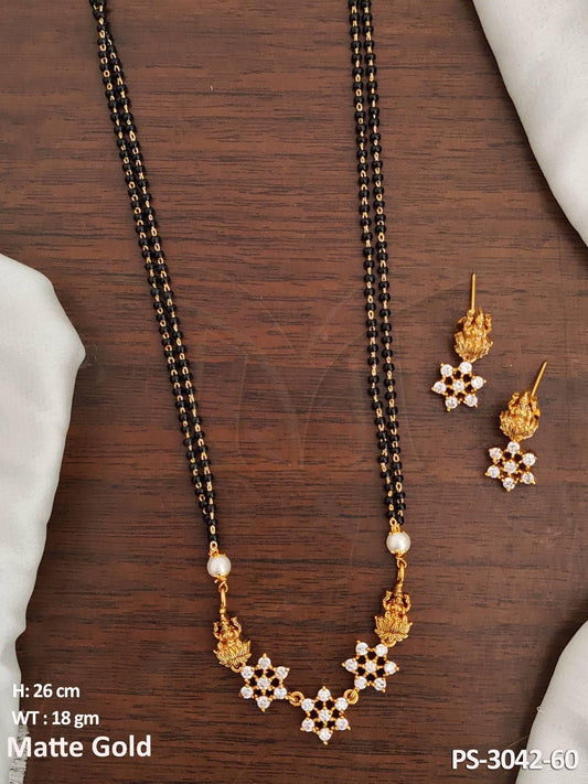 Laxmi Design Matte Gold Polish Fancy Design Long Temple Jewellery Pendant Set