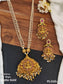 God Laxmi Design Matte Gold Polish Wedding Wear Temple Pendant Set