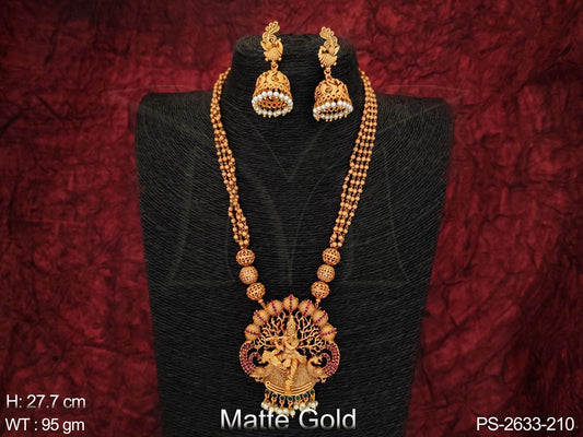 Designer Temple Jewelry Matte Gold Polish Long Pendant Set