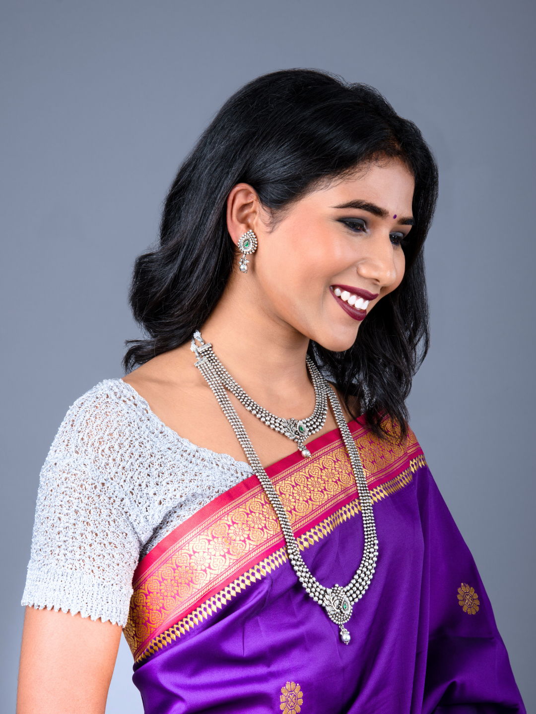 Oxidised Jewellery Set with Choker & Long Pendant | Leaf Design with Green Stones