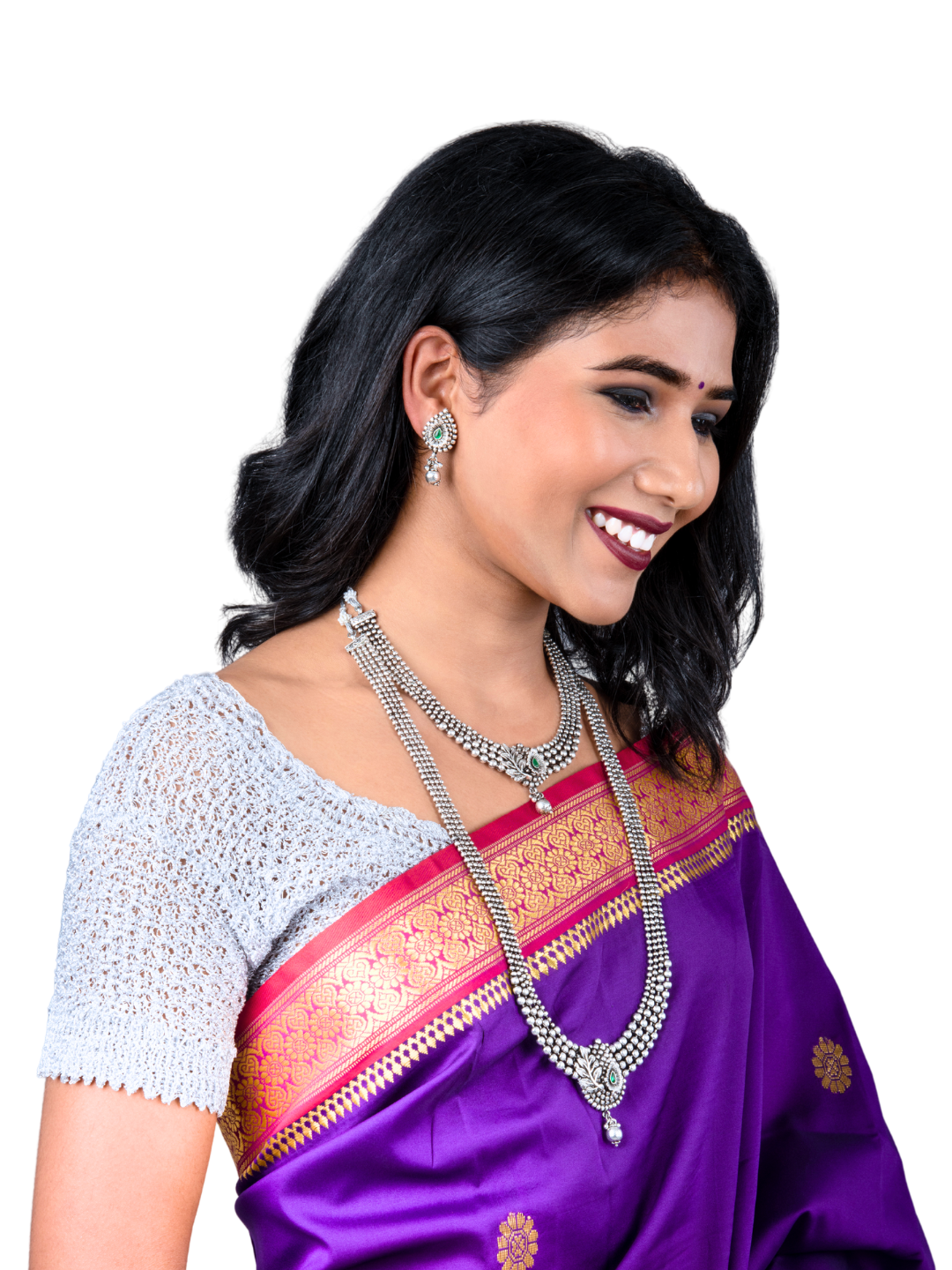 Oxidised Jewellery Set with Choker & Long Pendant | Leaf Design with Green Stones